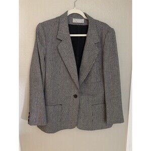 Vintage Evan Piccone Size 16 Wool Tweed One Button Blazer Jacket Office wear